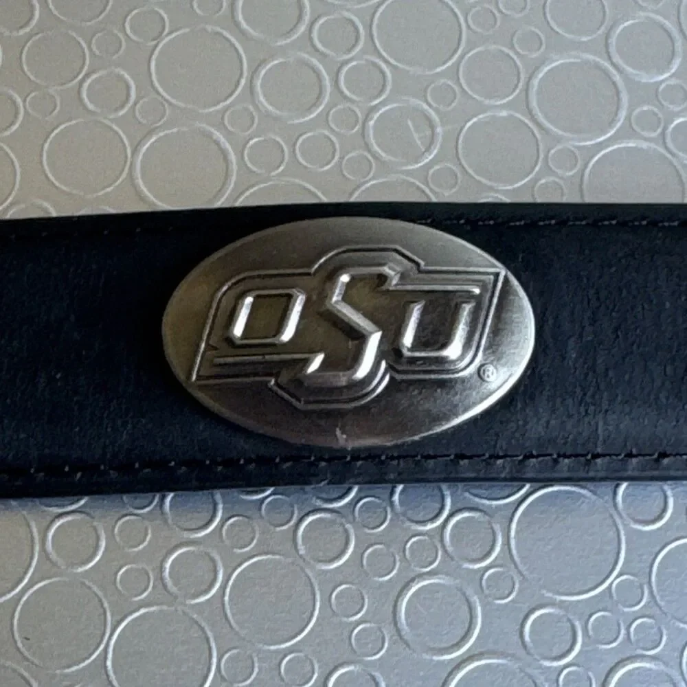 ZEP-PRO Oklahoma State Leather Concho Belt Men 42 OSU NCAA Black Tapered Western